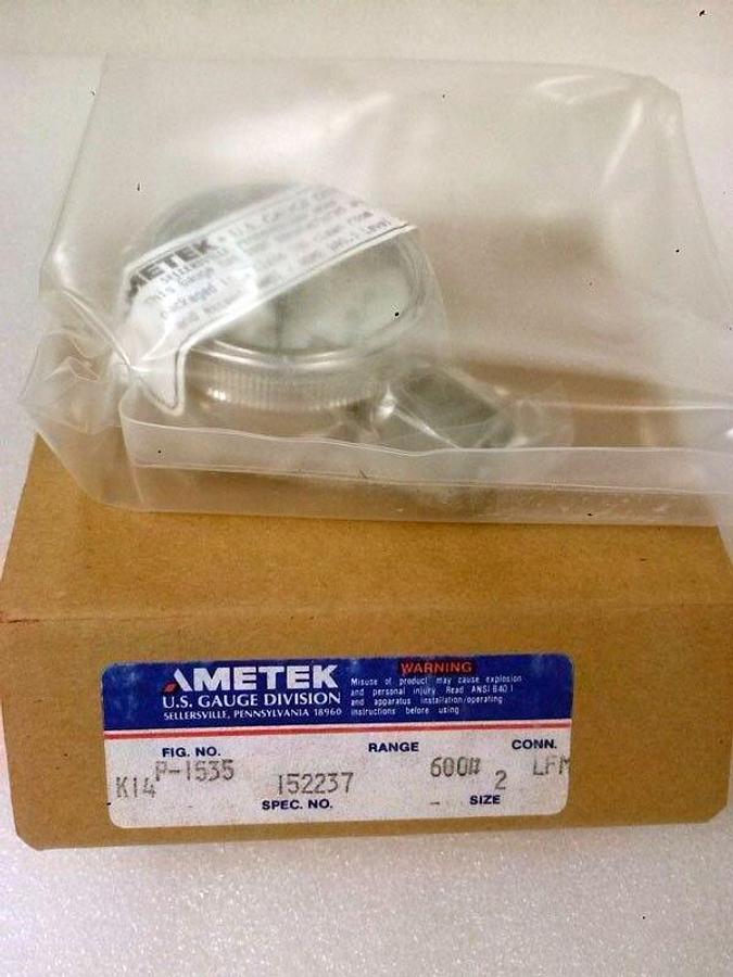 Used Ametek PI535 Pressure Gauge, 0 to 600 psi, Bottom Mount 1/4" MVCR, NIB
