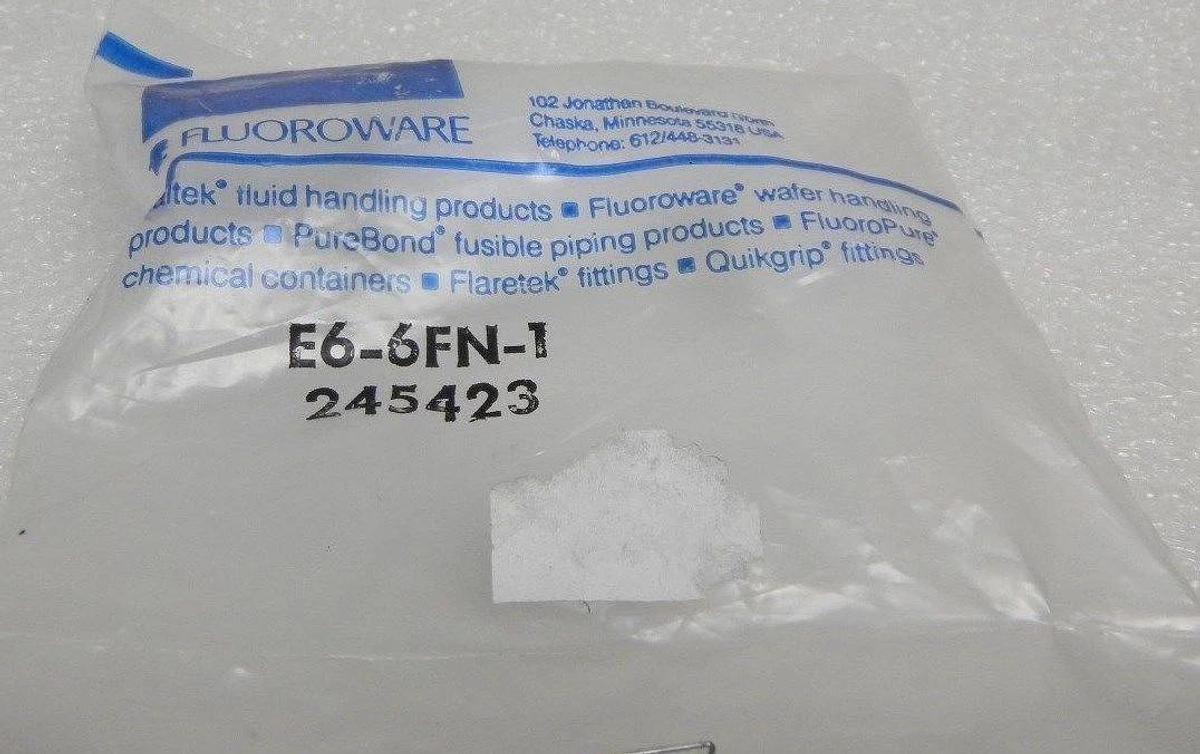 Used Fluoroware Flaretek Elbow Adapter Fitting E6-6FN-1, 3/8" In/Out, New