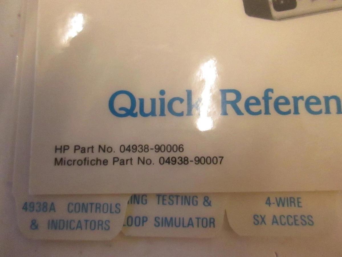 Used HP Model 4938A Network Circuit Access Test Set Quick Reference Guide, Used