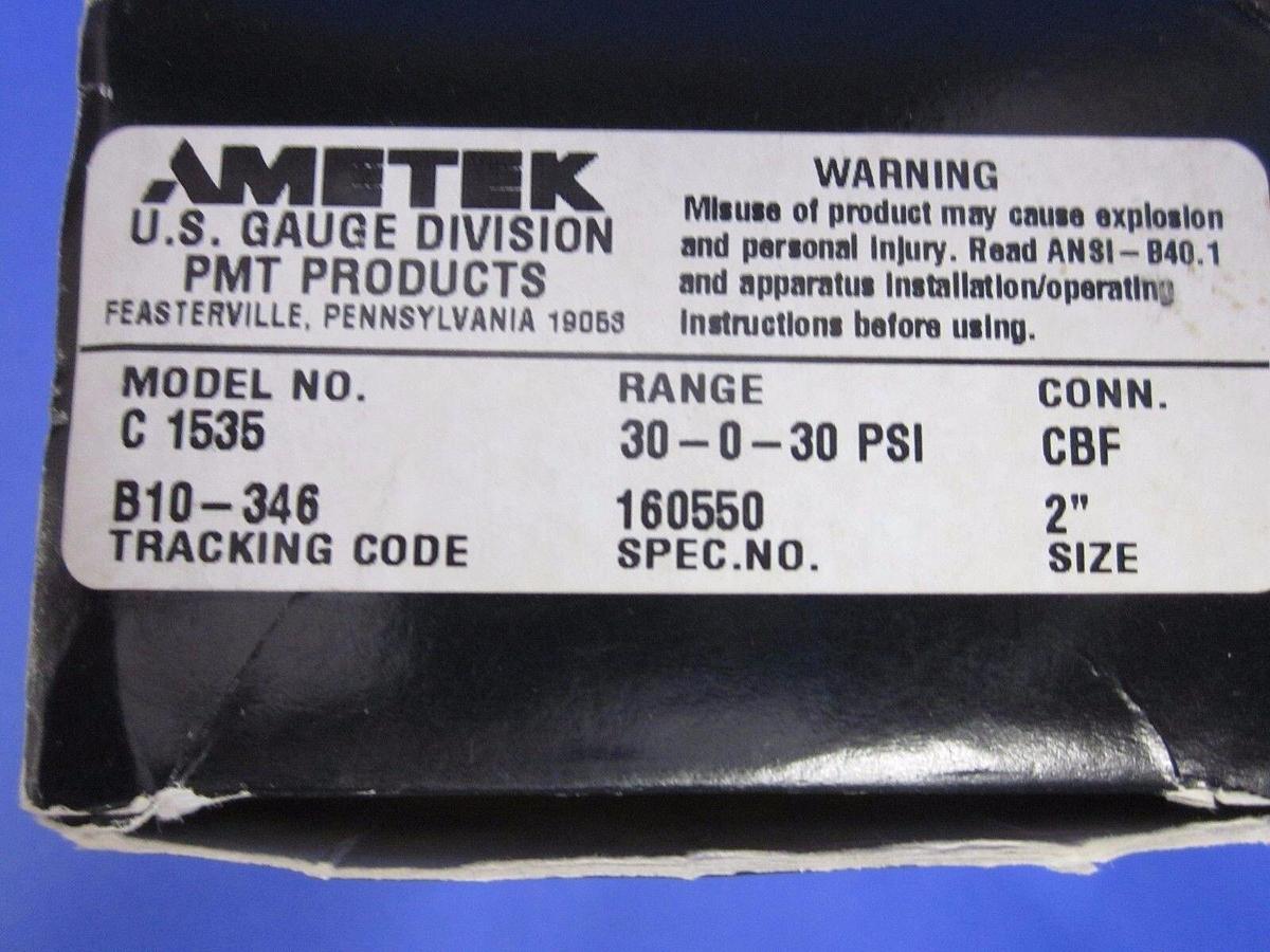 Used Ametek C 1535, Cleanroom Gauge, 30-0-30 psi, 1/4" FVCR Back Mount, New