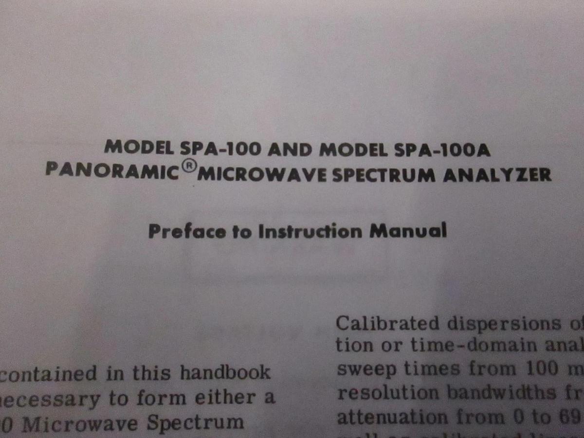 Used Panoramic Microwave Spectrum Analyzer SPA-100A Instruction Manual, Used