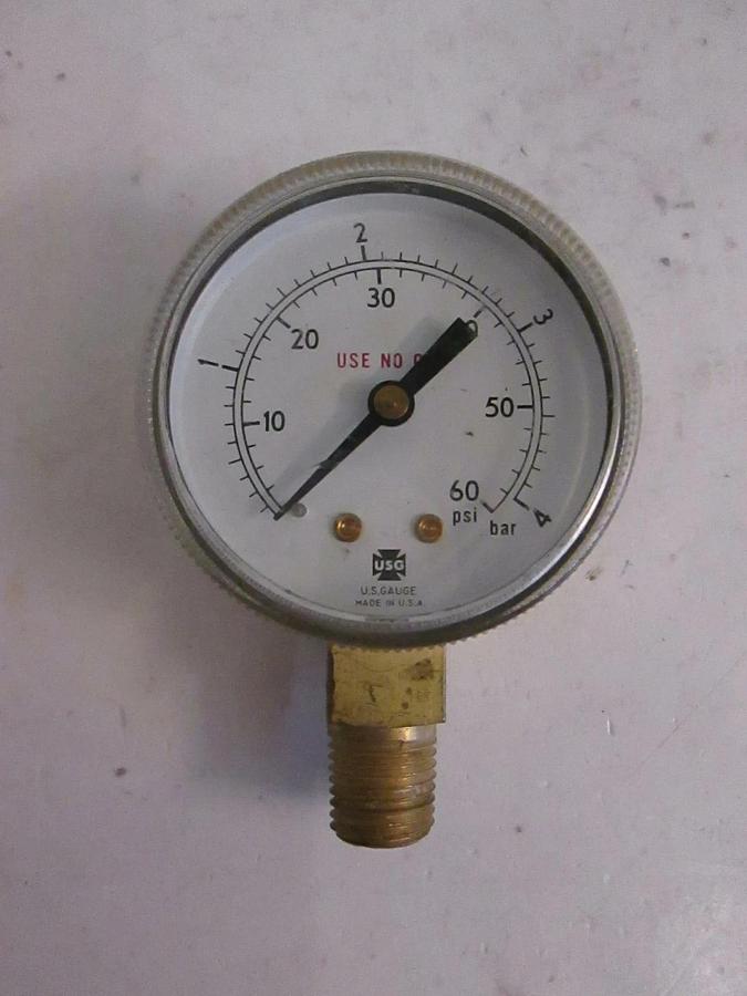 U.S. Gauge, Pressure Gauge, 0-60 psi, 1/4" MVCR Bottom Mount, New