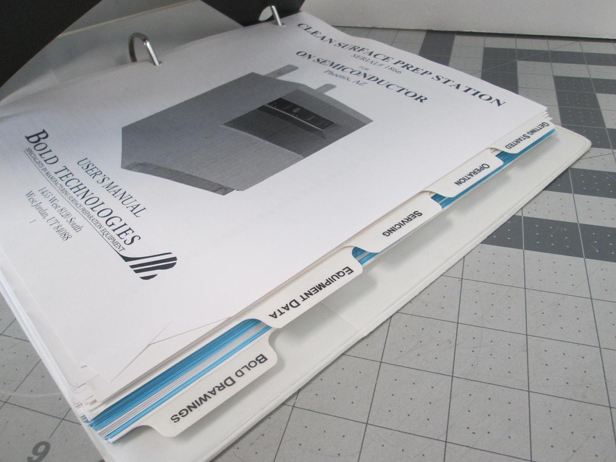 Used Bold Technologies, 1866, Clean Surface Prep Station, User Manual, Used