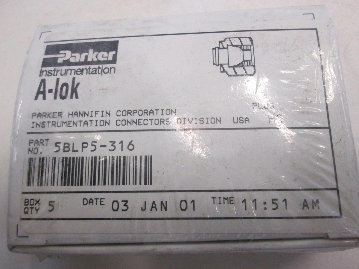 Parker, 5BLP5-316, A-Lok Plug, Box of 5, New, Original Packaging