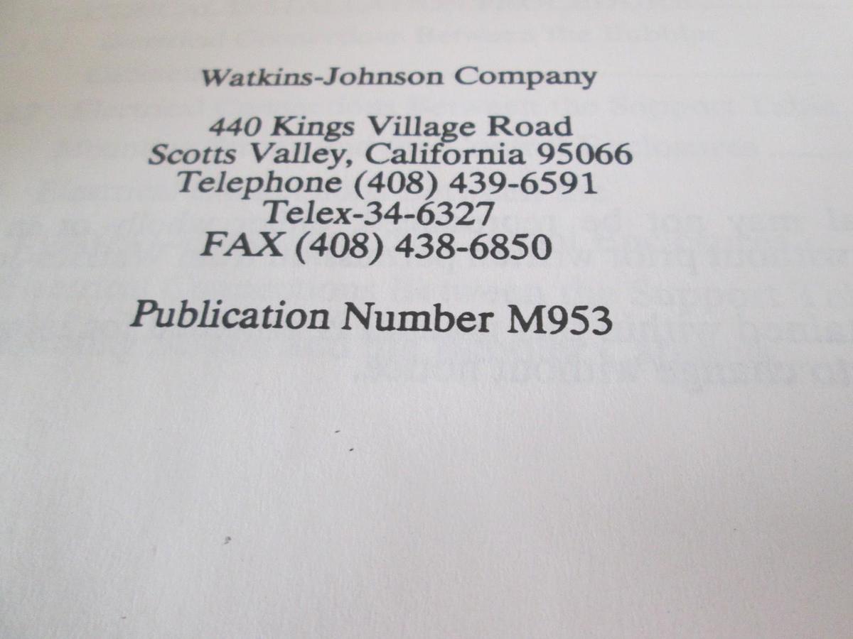 Used Watkins Johnson, 6-Bubbler Liquid Source System Manual, M953, Used