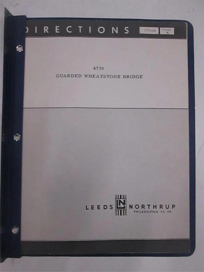 Used Leeds and Northrup Model 4735 Guarded Wheatstone Bridge Directions, Used