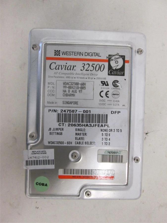 Used Western Digital, Caviar AT Compatible Intelligent Drive, WDAC32500-60H, Used