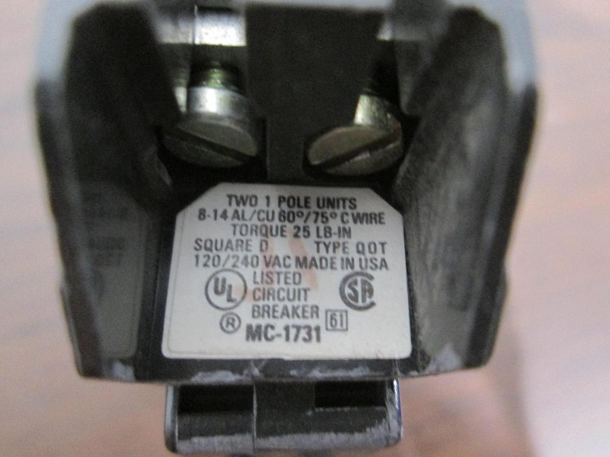 Used Square D, Type QOT, MC-1731, Single Pole Circuit Breaker, 20A, Used, Lot of 3