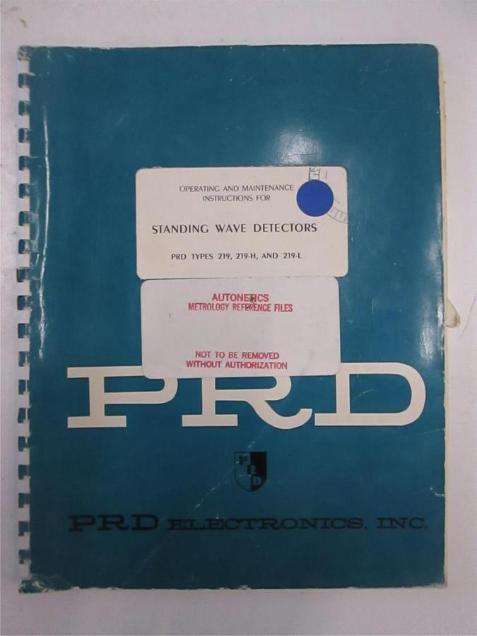 Used PRD Standing Wave Detectors 219,219-H,219L Operating and Maintenance Manual,Used