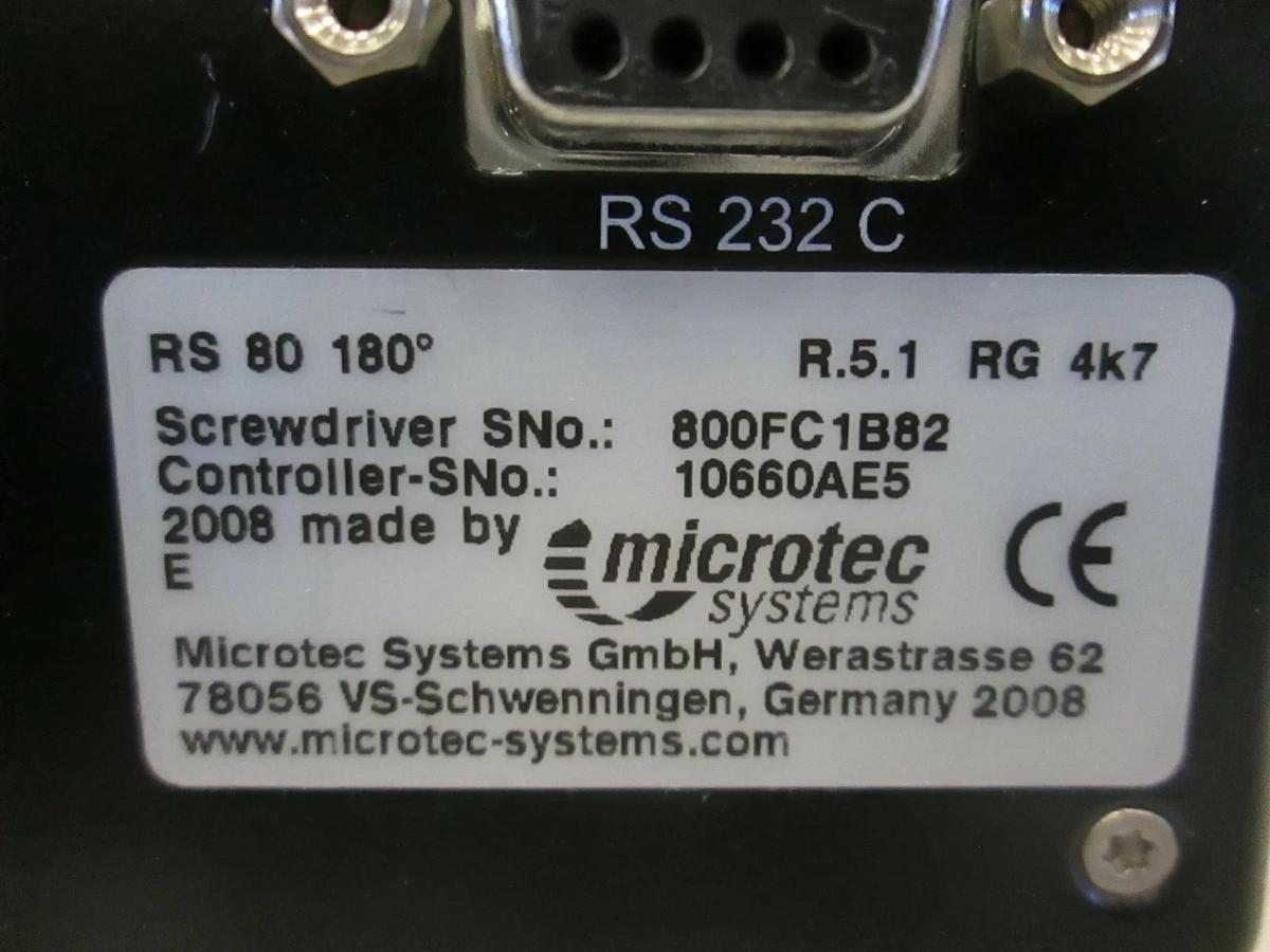 Used Microtec Systems RS 80, Torque Screwdriver Controller, Used, NO KNOB