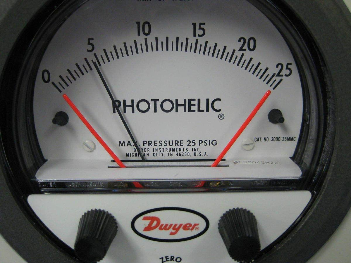 Used Dwyer 3000-50MMC 3000-25MMC Photohelic Gauge Assy, 0-50mm and 0-25mm, Used