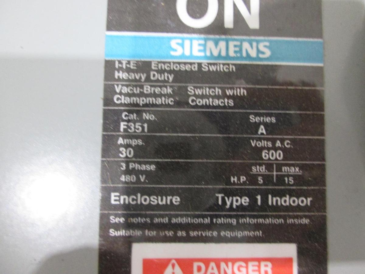 Used Siemens, I-T-E, F351, Enclosed Switch, Heavy Duty, 30A, 600V, Used
