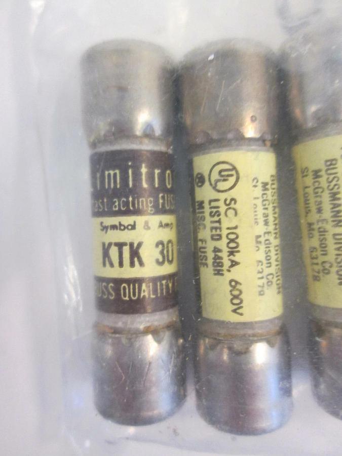 Used Bussman Limitron KTK-30 Fuses, 30A, Lot of 5, Used
