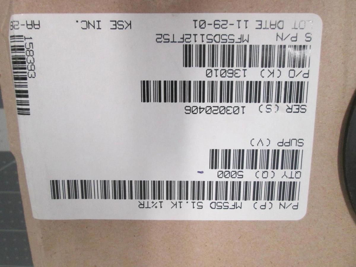 KOA, MF55D 5112 F T52, Resistor, Metal Film, 1K Ohm 1%, New, Reel of 5000