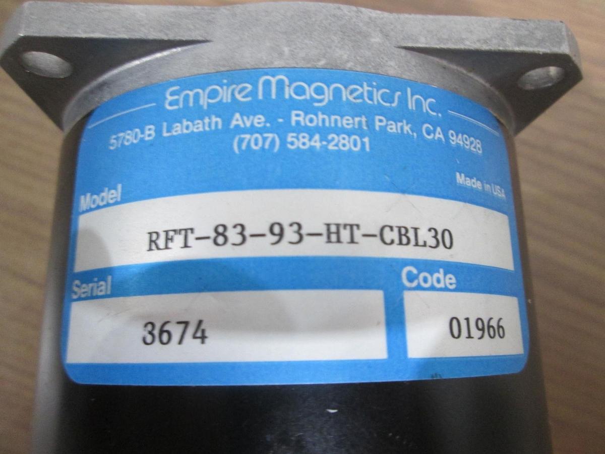 Used Empire Magnetics Inc., RFT-83-93-HT-CBL30, Compumotor Motor, Used