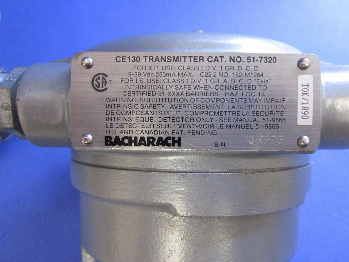 Used BACHARACH 51-7320 CE130 Transmitter, Killark Explosion Proof Box HFC HKB