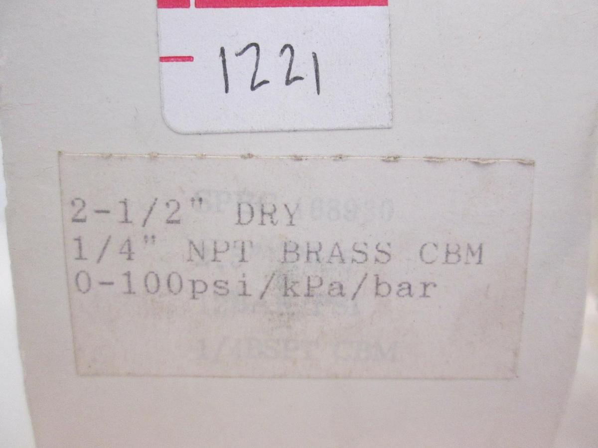 Pressure Gauge, 0-100 psi / 0-7 bar, 2-1/2", New