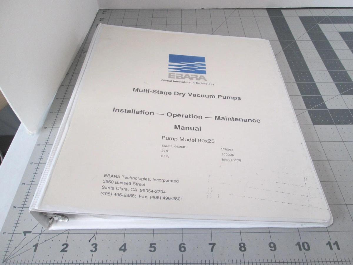 Used Ebara, Multi Stage Vacuum Pump Installation, Operation Maintenance Manual, 80x25