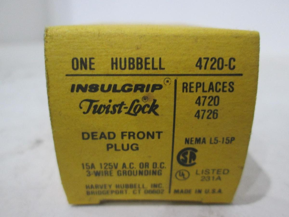 Used Hubbell, 4720-C, Dead Front Plug, 15A, 125V, New