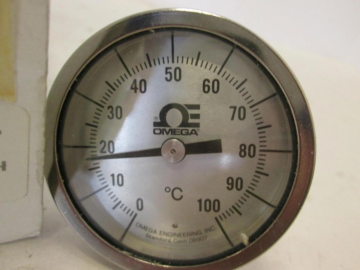 Used Omega, Dial Temp Bi-Metal Thermometer, 0-100C, Model H 2 1/2" Stem, New