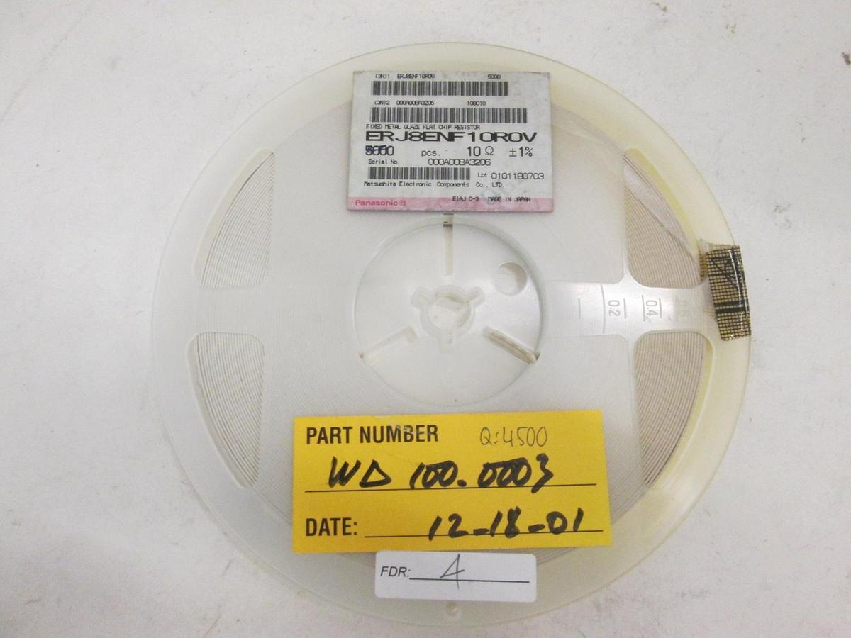 Panasonic, Fixed Metal Glaze Flat Chip Resistor, ERJ8ENF10ROV, New, Lot of 4500