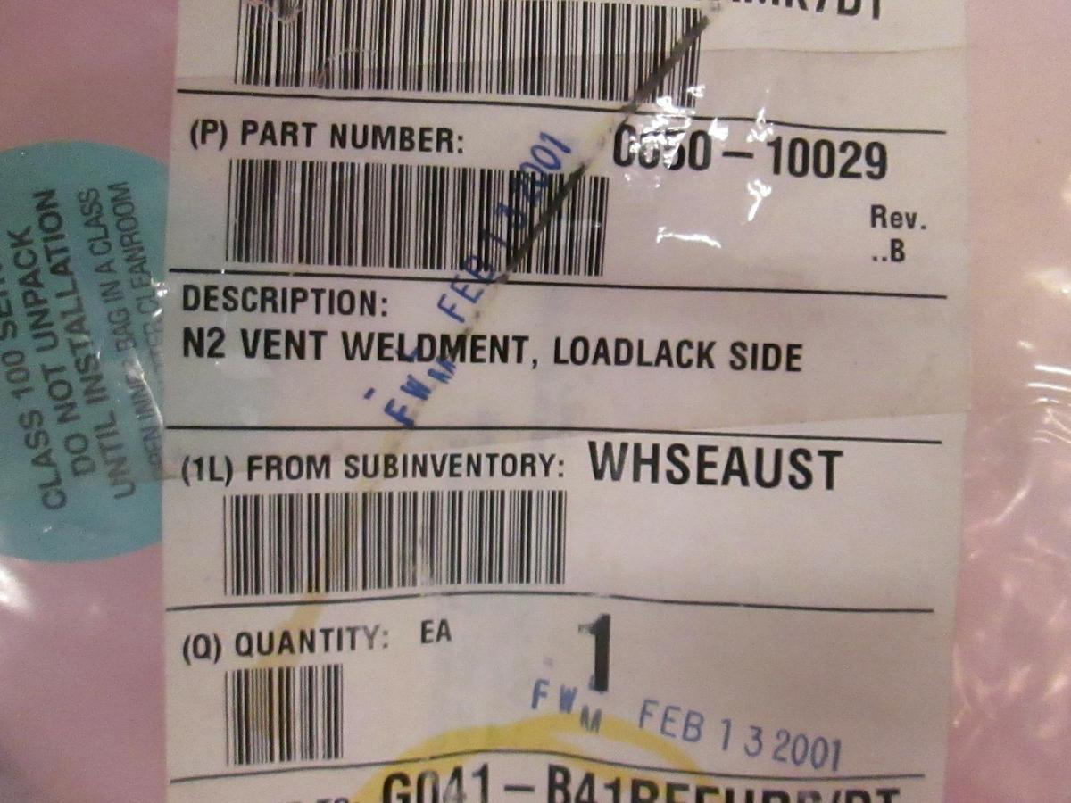 Used AMAT, N2 Vent Weldment, Loadlack Side, 0050-10029, Used