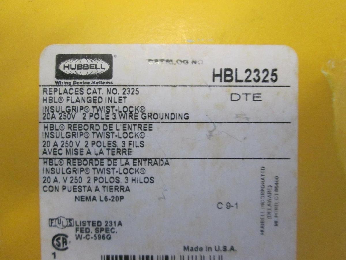 Hubbell, HBL2325, 2 Pole Flanged Inlet Unsulgrip Twist Lock, New, Lot of 2
