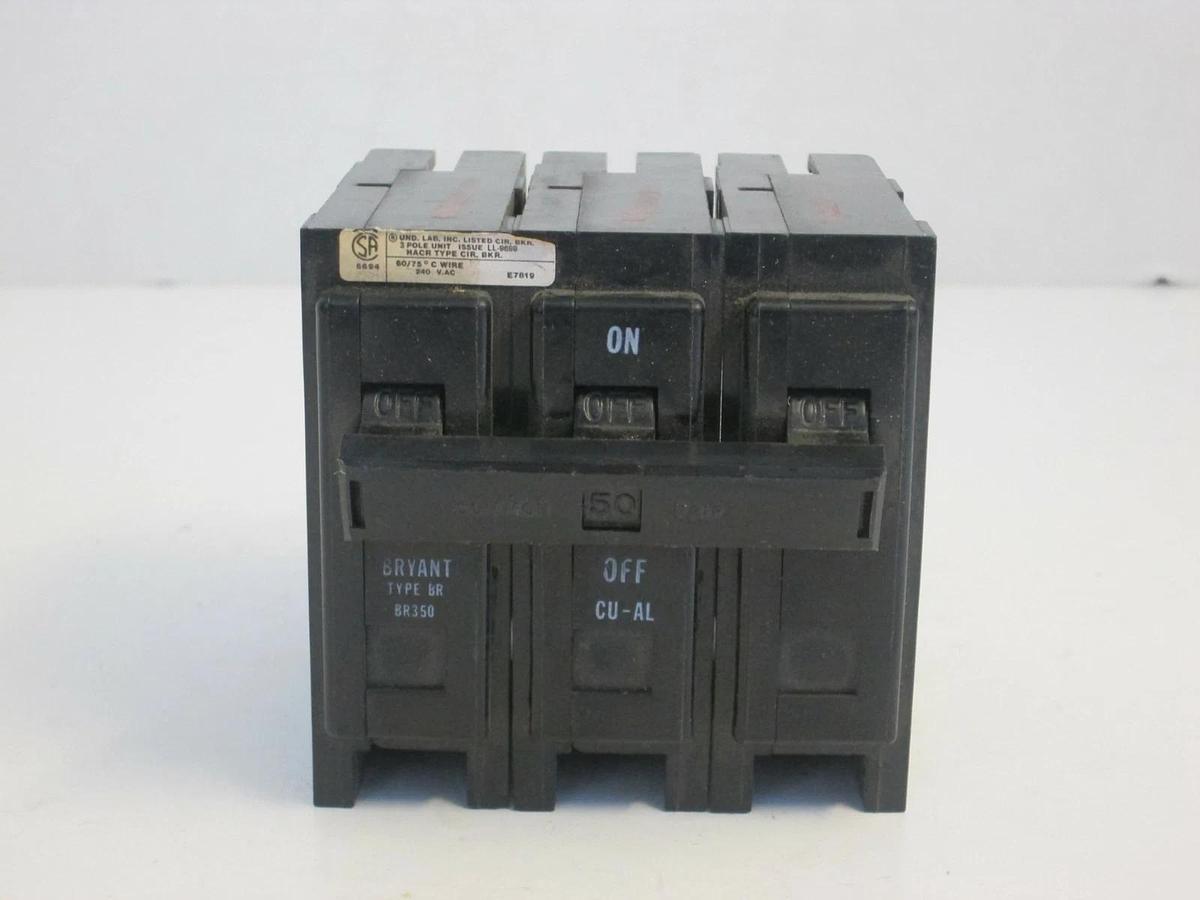 Used Westinghouse Bryant 235P255H01 Circuit Breaker, 3 Pole, 50A