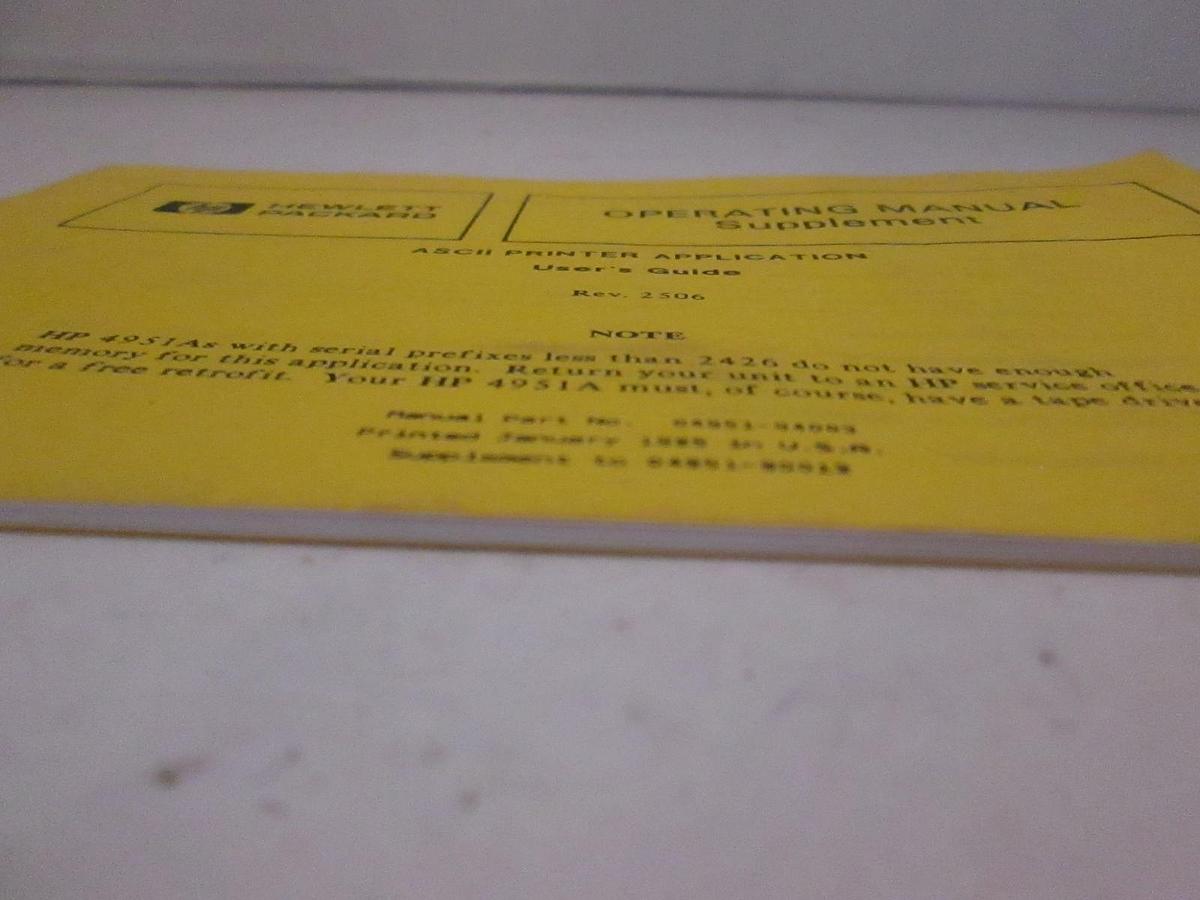 Used HP Operating Manual Supplement for ASC11 Printer Application, User's Guide, Used