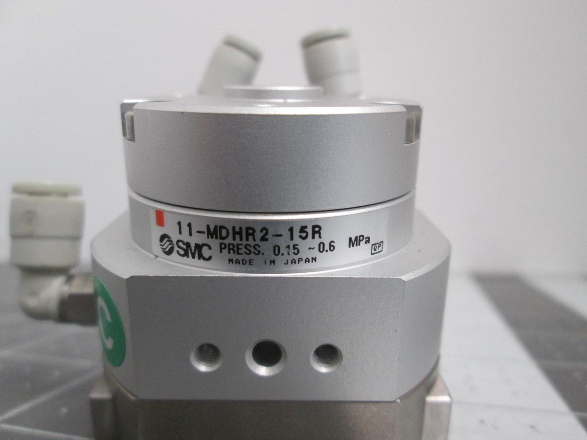 Used SMC 11-MDHR2-15R Clean Series 2-Finger Rotary Actuated Pneumatic Air Gripper