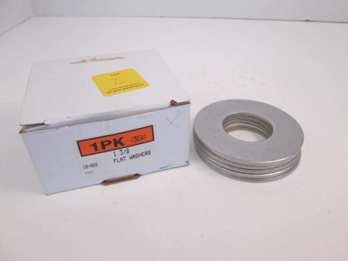 Used McMaster 18-8SS Flat Washers, 1 3/8, Lot of 5