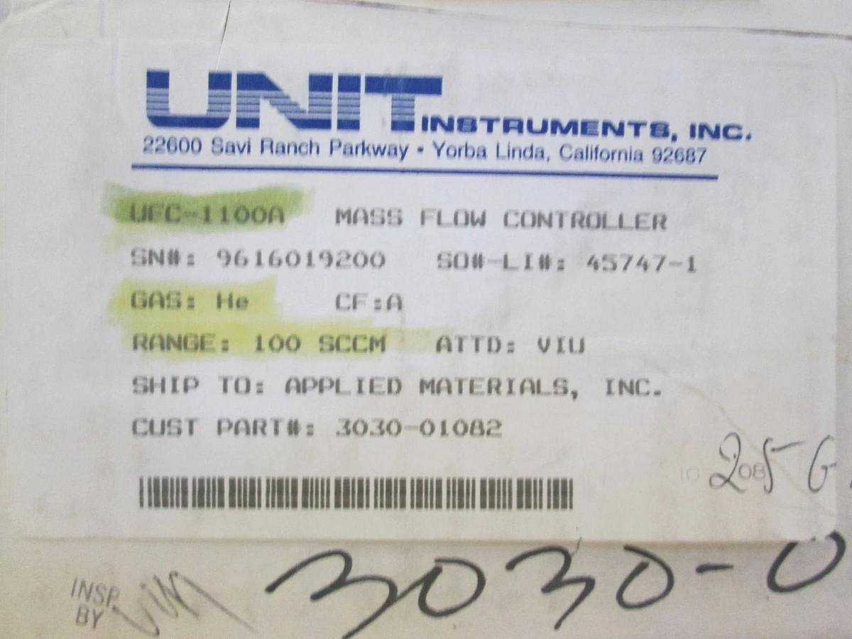 Used Unit UFC-1100A Mass Flow Controller, He, 100 SCCM, Refurbished