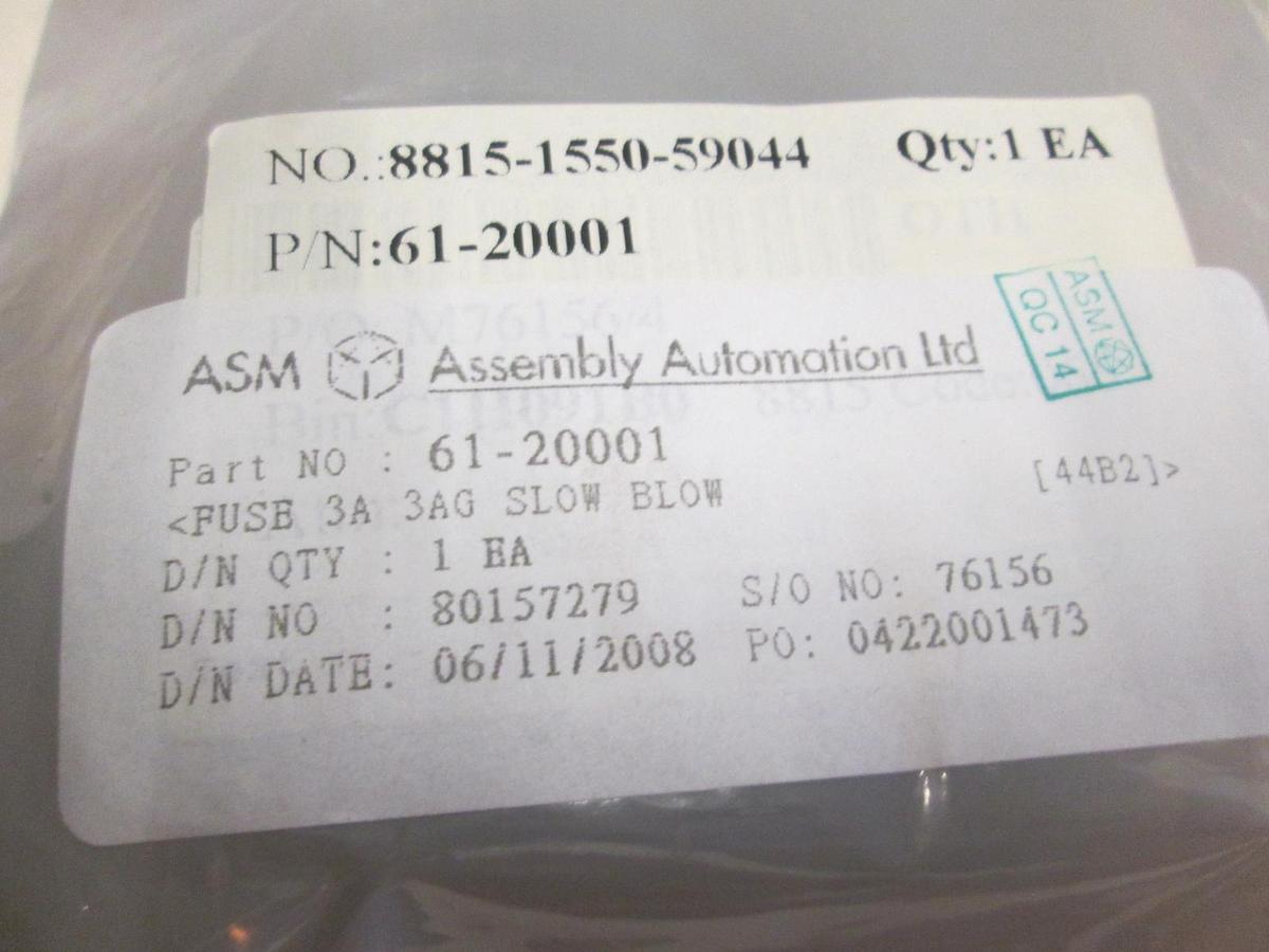 Used ASM, Fuse 3A, 3AG Slow Blow, 61-20001, New