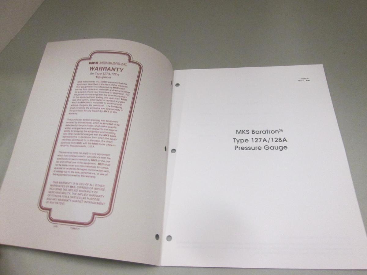 Used MKS, Type 127A/128A Pressure Gauge Instruction Manual, 110660-P1, Used