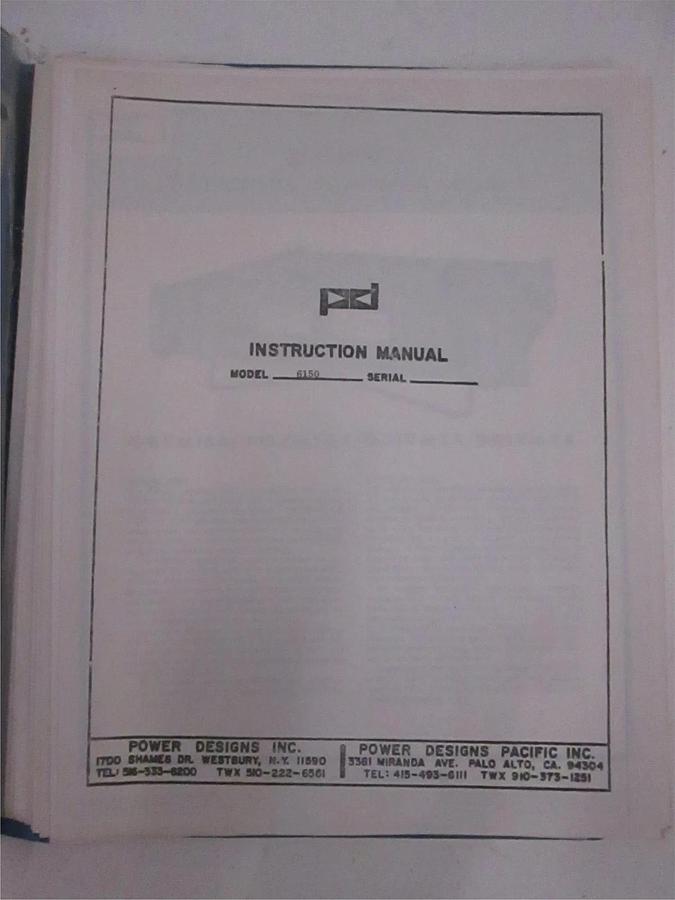 Used Power Designs Model 6150 Universal DC Power Source Instruction Manual, Used