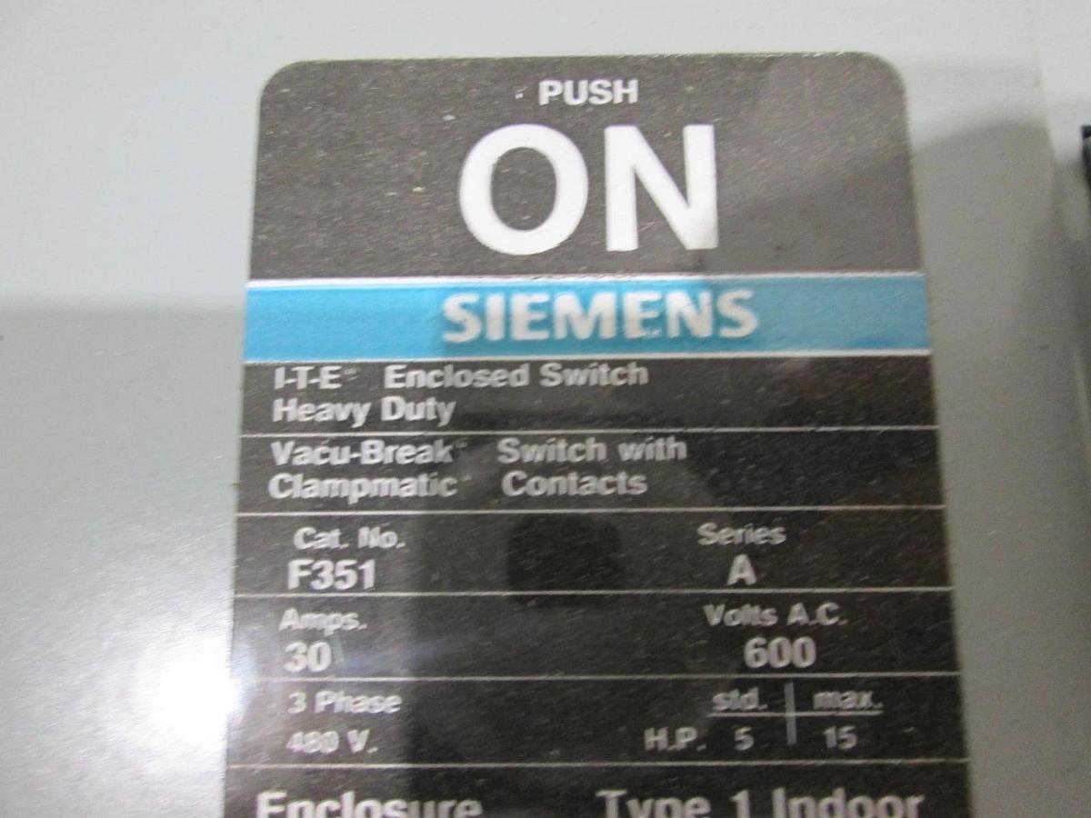 Used Siemens, I-T-E, F351, Enclosed Switch, Heavy Duty, 30A, 600V, Used