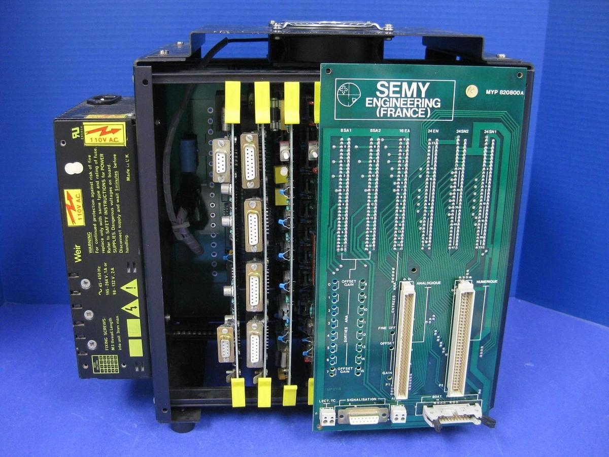 Used Semy Engineering MYPRO Card Cage w/ 10 Boards + MYP 820800A Front Board, Used