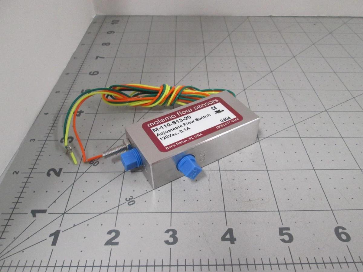 Malema Flow Sensors, M-110-S13-20, Adjustable Flow Switch, 120VAC, New