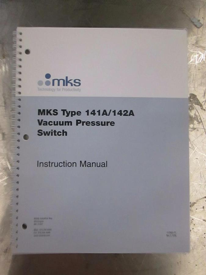 MKS Type 141A/142A Vacuum Pressure Switch Manual, 112905-P1, New