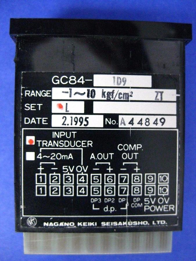 Used Nagano Keiki GC84-1D9 Digital Indicator, -1 to 10 kgf/cm2, Lot of 2, Used