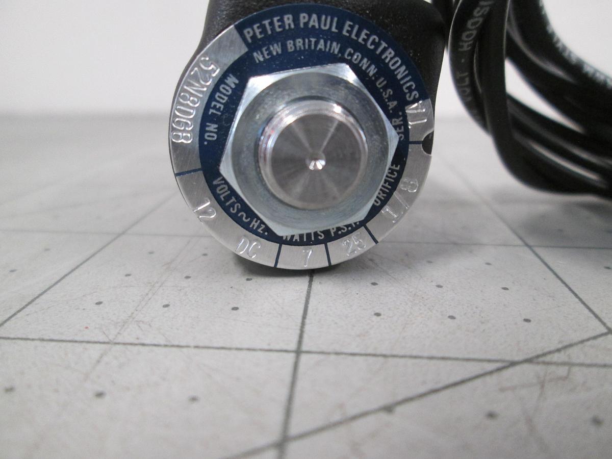 Used Peter Paul Electronics, 52N8DGB, Solenoid Valve 12VDC 7W 25 PSI 1/8"NPT
