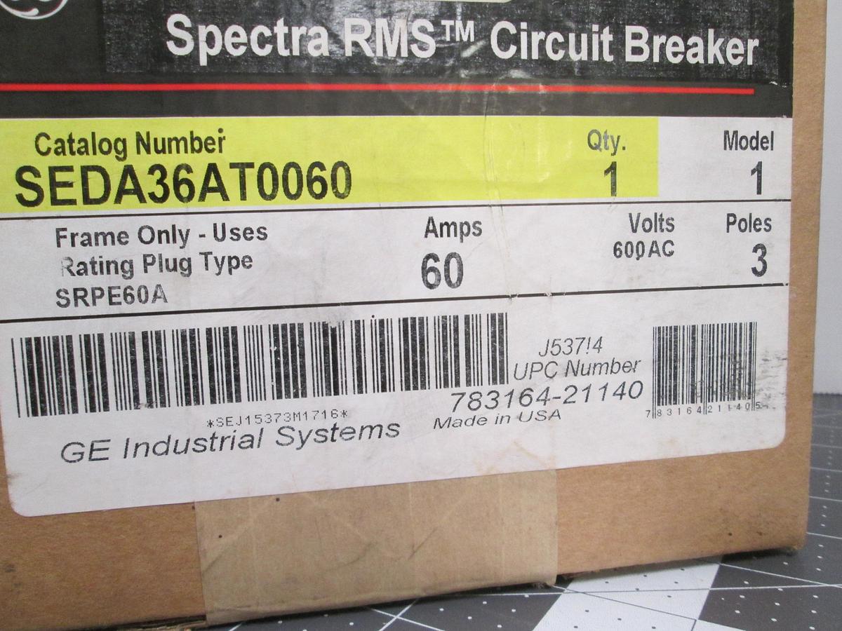 GE,SEDA36AT0060, Spectra RMS 60A 600V 3 Pole Circuit Breaker NIB