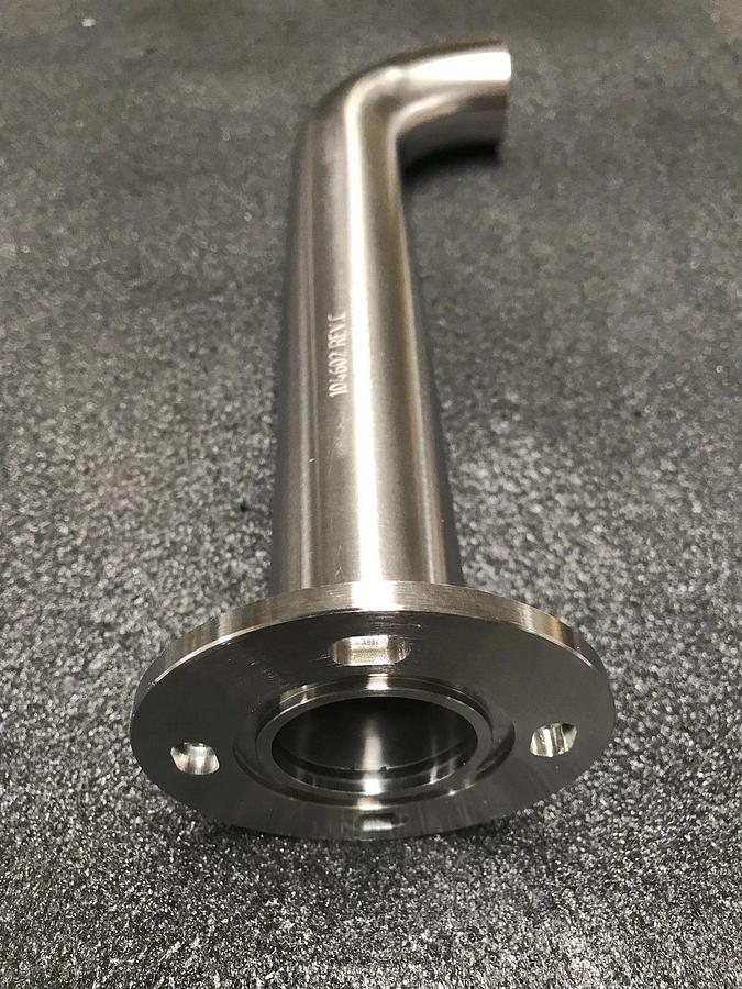 SS Vacuum 1.5"ID x 11"L Pipe Elbow, 3.125" CF Adapter x Butt Weld, New