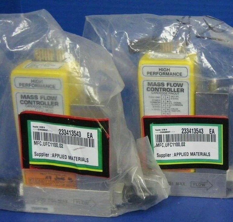 Used Unit UFC-1100 MFC, O2, 3 SLM, 1/4" Male, AMAT 233-4135-43, Lot of 2