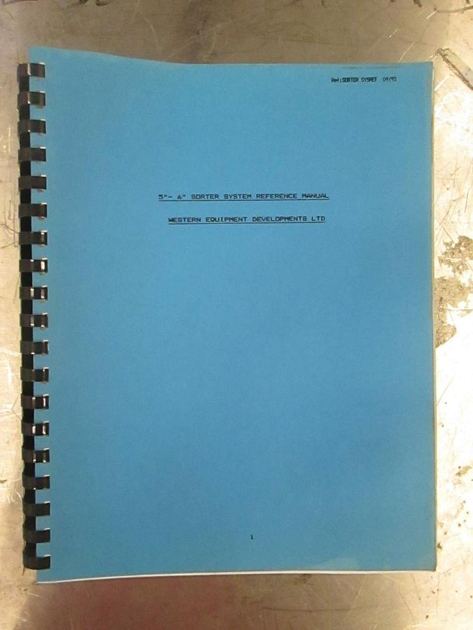 Used Western Equipment Developments 5"-6" Sorter System Reference Manual, Used