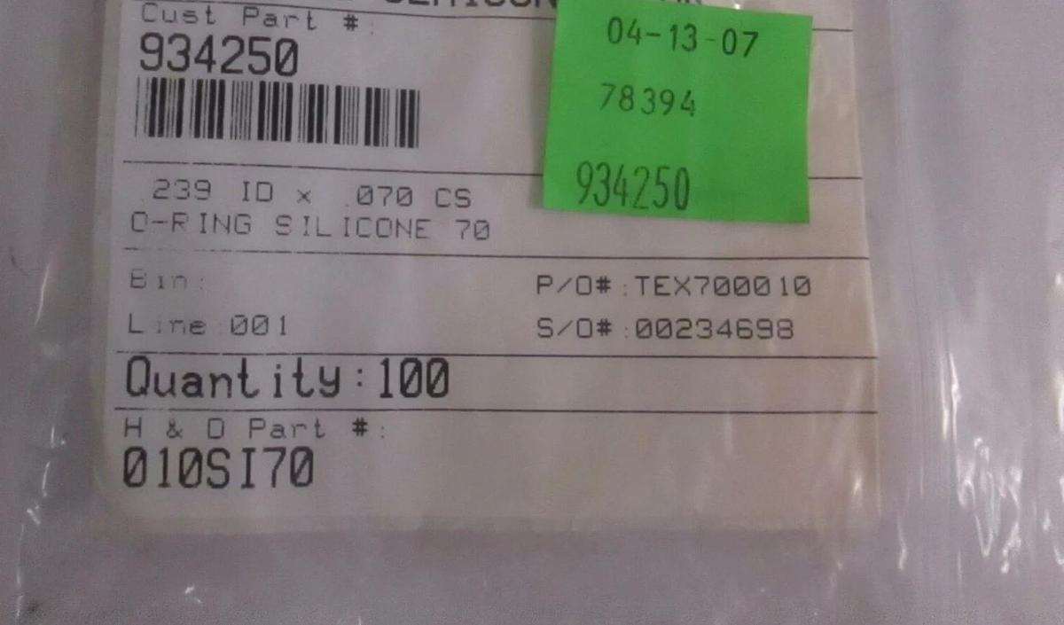 Used .239 x .070 cross section Bay Seal Co. Red Silicone Parker O-Ring, Lot of 100