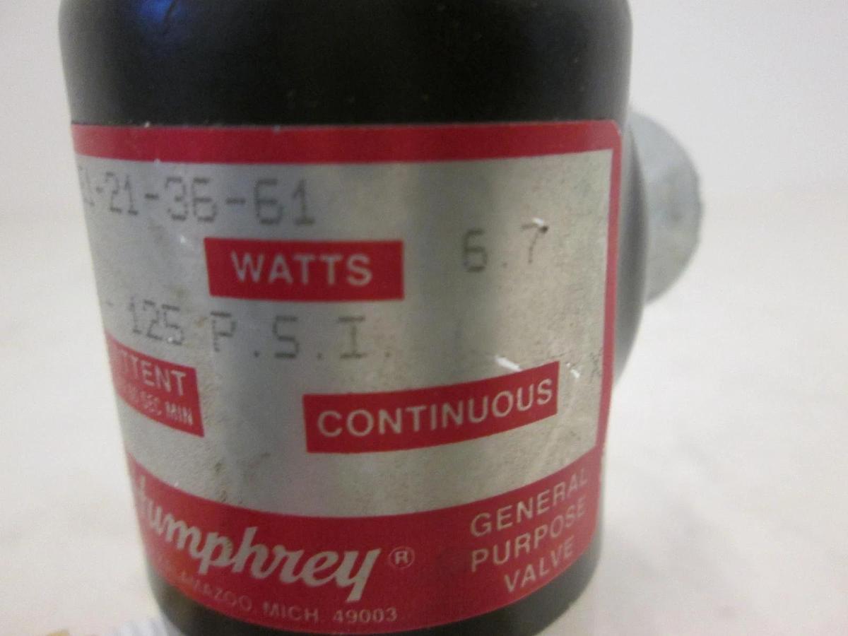 Used Humphrey, 3 Way Air Valve, 062-4E1-21-36-61, 24DC, 0-125PSI, Used