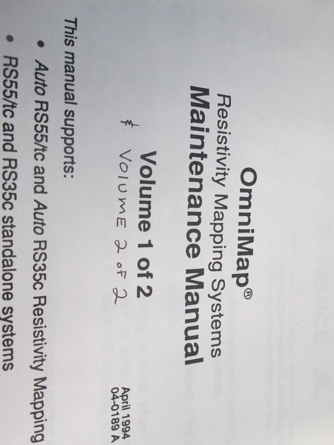 Used Tencore, OmniMap, Resistivity Mapping Systems, Maintenance Manual, Volume 1 and 2, Used