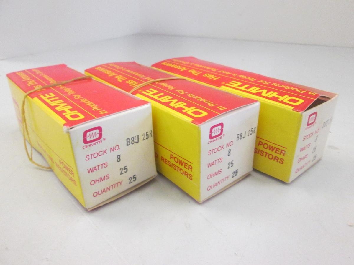 Ohmite, B8J 25R, Power Resistor, 8W, 25 Ohms, New, Lot of 63