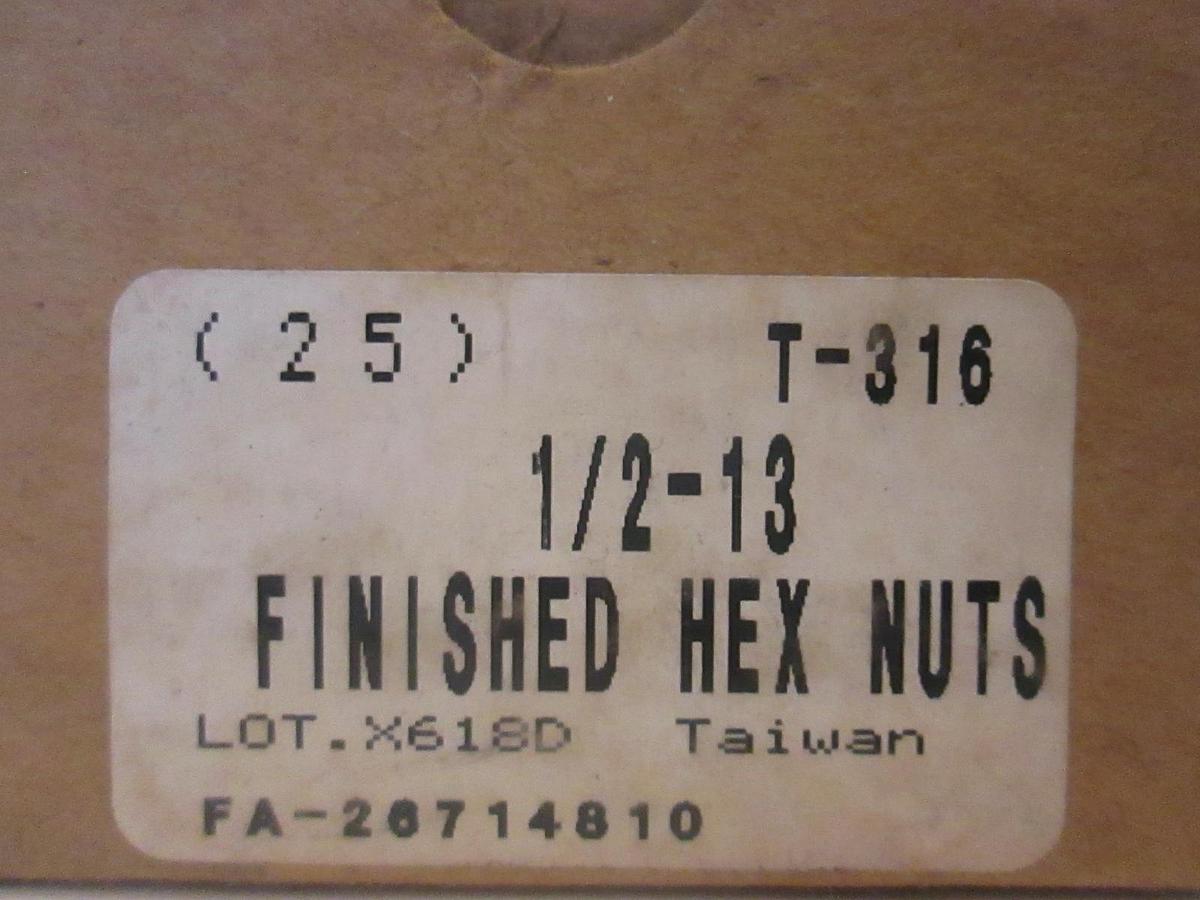 Used 1/2-13, Finished Hex Nuts, New, Lot of 25